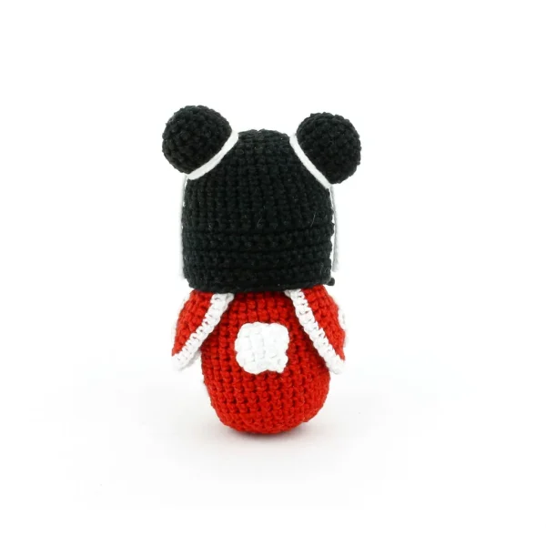 back Kokeshi Handmade Crochet Amigurumi Red Dress Black Hair 2 Bums on White Background