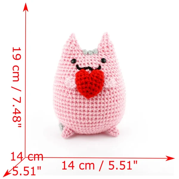 Pink Pusheen Kawaii Cat XL Crochet Amigurumi measurements