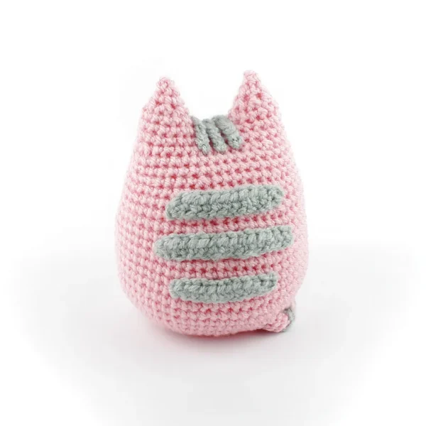 Pink Pusheen Kawaii Cat XL Crochet Amigurumi back view over white background