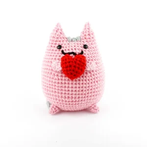 Pink Pusheen Kawaii Cat XL Crochet Amigurumi front view over white background