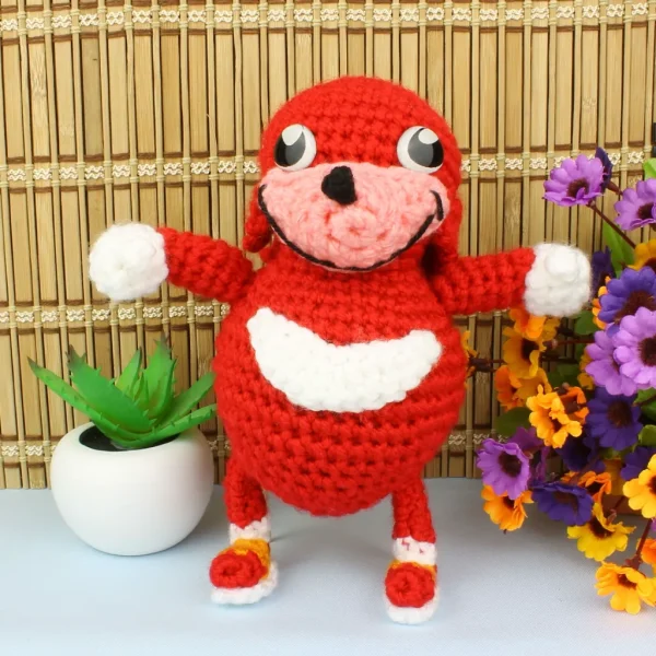 Ugandan Knuckles XL Crochet Amigurumi standing with flowers front view