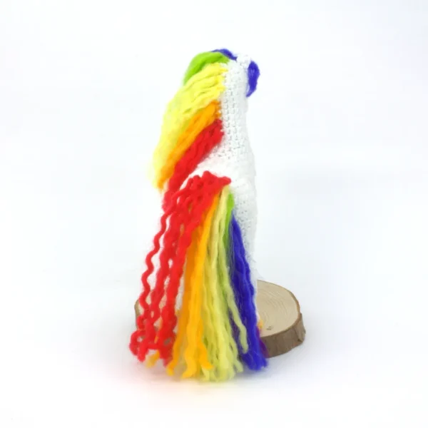 White and Rainbow Rainbow Horse Crochet Amigurumi on White Background Back