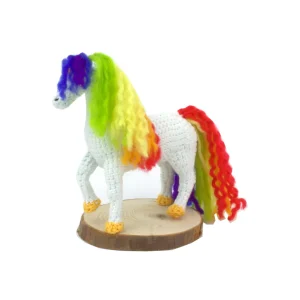 Rainbow Horse Amigurumi side view over white background