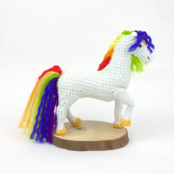 Rainbow Horse Amigurumi right side view over white background