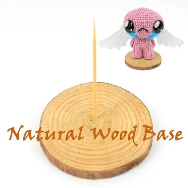 Winged Isaac Crochet Amigurumi and wooden natural base