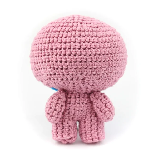 Pink Isaac Crochet Amigurumi on White Background Back