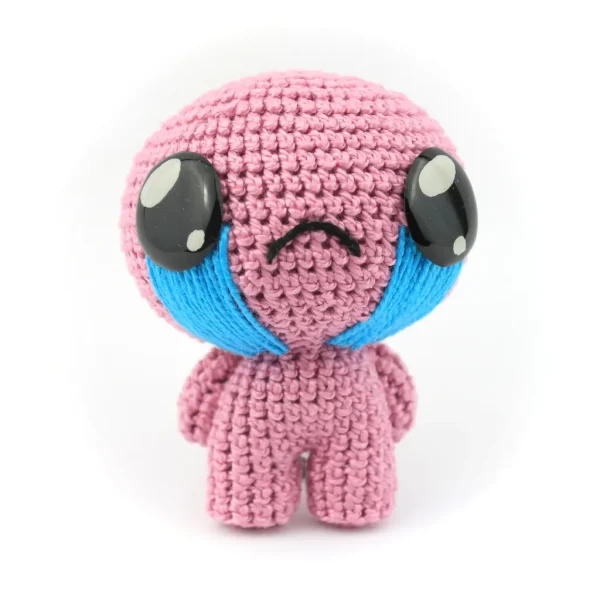 Pink Isaac Crochet Amigurumi on White Background Front