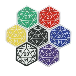 Many d20 dice Embroidery Patch of different colors together