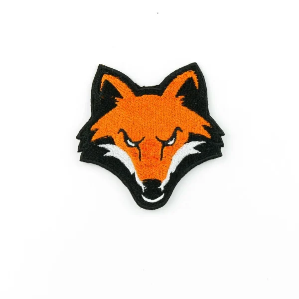 Orange Fox Head Embroidered Patch over white background