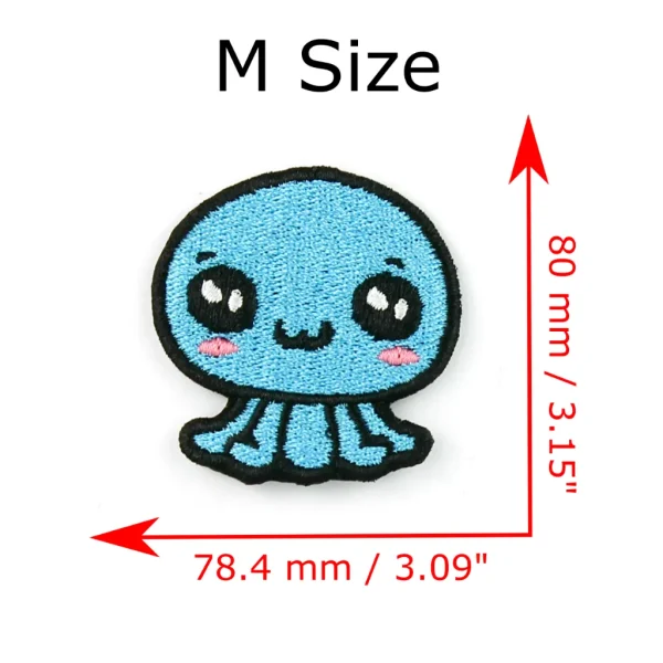 Medium Blue Kawaii Octopus Embroidered Patch measurements