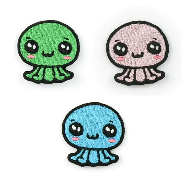 Kawaii Octopus Embroidered Patch collage over white background