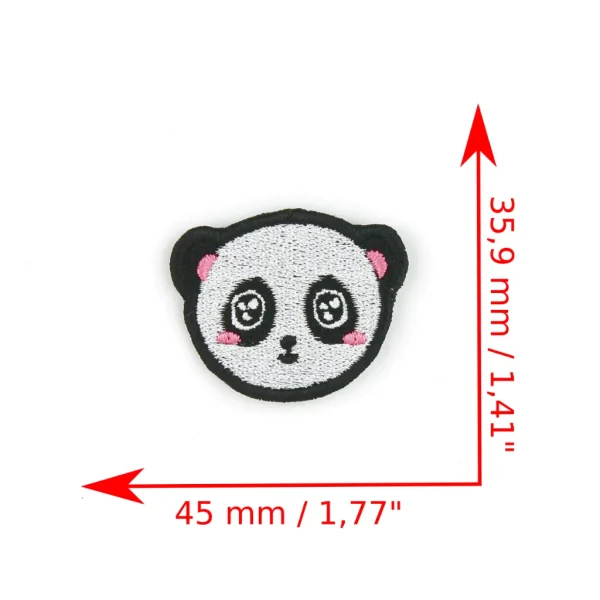 Kawaii Panda Embroidered Patch measurements over white background