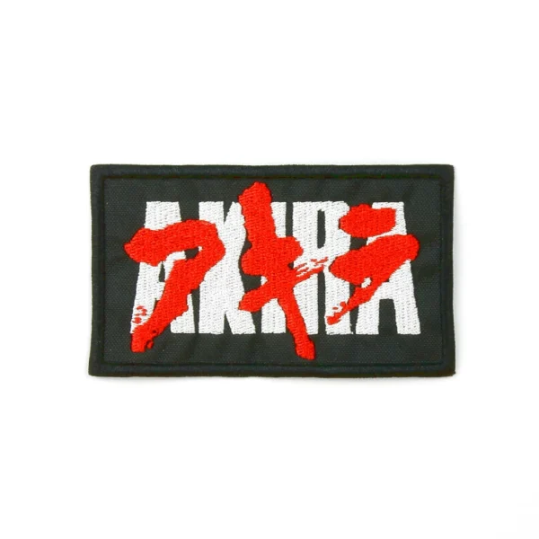 AKIRA Logo Embroidered Patch in Red Black and White over white background