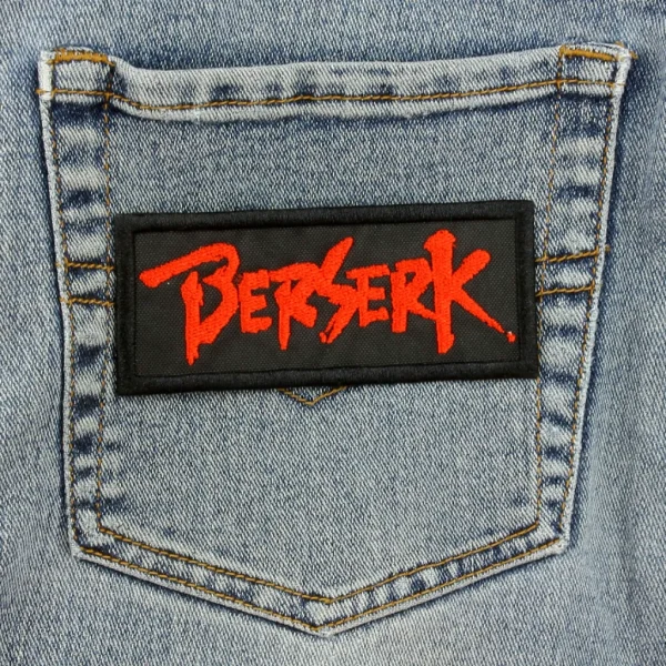 Berserk Logo Embroidered Patch Red and Black on Jeans