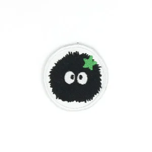 Medium Black and Green Susuwatari Embroidered Patch over white background