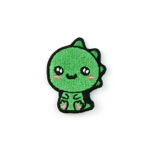 Green Kawaii Dragon Embroidered Patch over white background