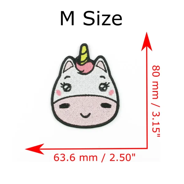 Medium White and Pink Kawaii Unicorn Embroidered Patch measurements