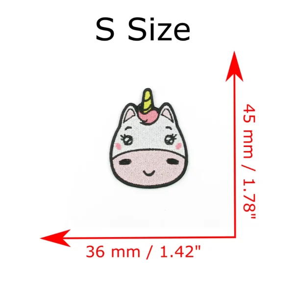 Small White and Pink Kawaii Unicorn Embroidered Patch over measurements