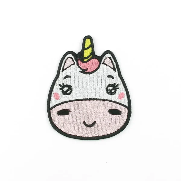 White and Pink Kawaii Unicorn Embroidered Patch over white background