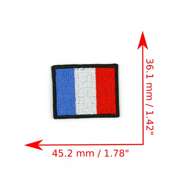 France Flag Embroidered Patch measurements over white background