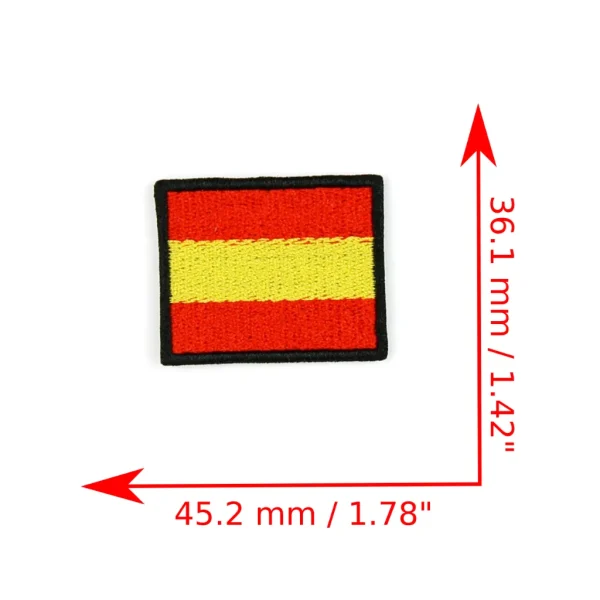 Spain Flag Embroidered Patch measurements over white background