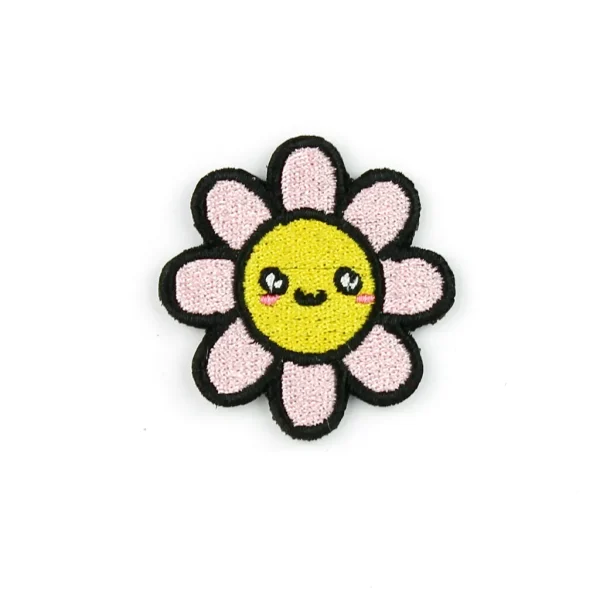 Kawaii Pink Flower Embroidered Patch over white background