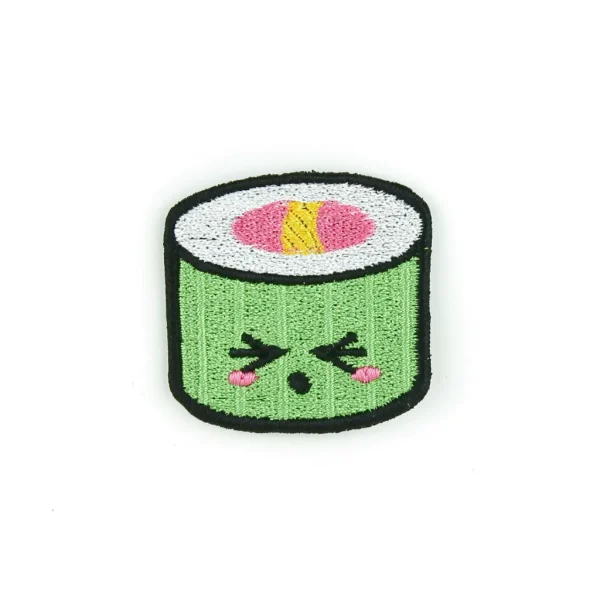 Green Kawaii Sushi Embroidered Patch over white background