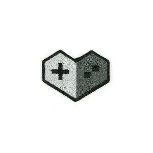 Grey Gaming Heart Embroidered Patch over white background