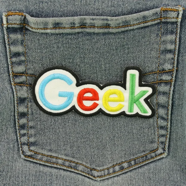 Blue Red Yellow Green Geek Embroidered Patch on Black Jeans