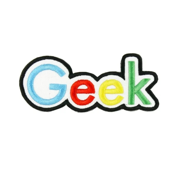 Blue Red Yellow Green Geek Embroidered Patch Over White Background