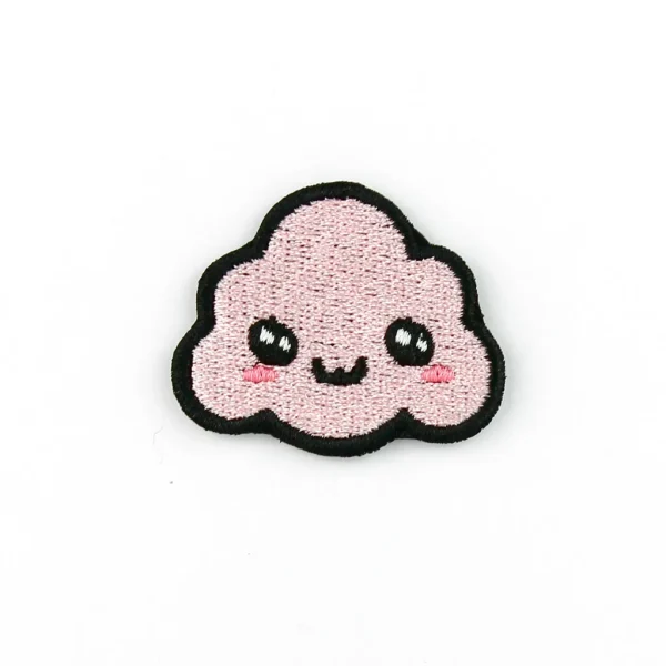 Pînk Kawaii Cloud Embroidered Patch over white background