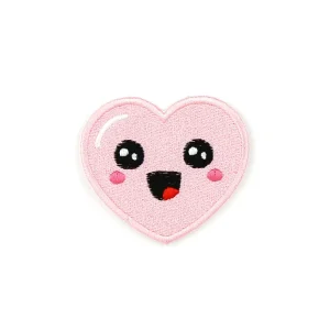 Pink Kawaii Heart Embroidered Patch over white background