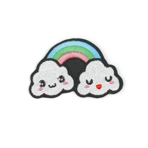 Kawaii Rainbow Clouds Embroidered Patch over white background