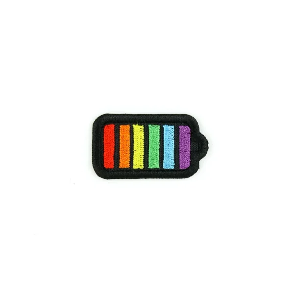 Rainbow Battery Embroidered Patch over white background