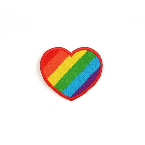 Rainbow Heart Embroidered Patch over white background