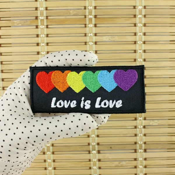 Rainbod Hearts Love is Love Embroidered Patch on holding hand