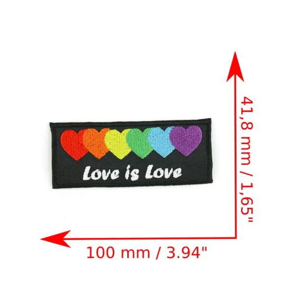 Rainbod Hearts Love is Love Embroidered Patch measurements