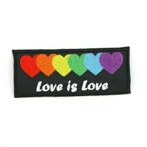 Rainbod Hearts Love is Love Embroidered Patch over white background