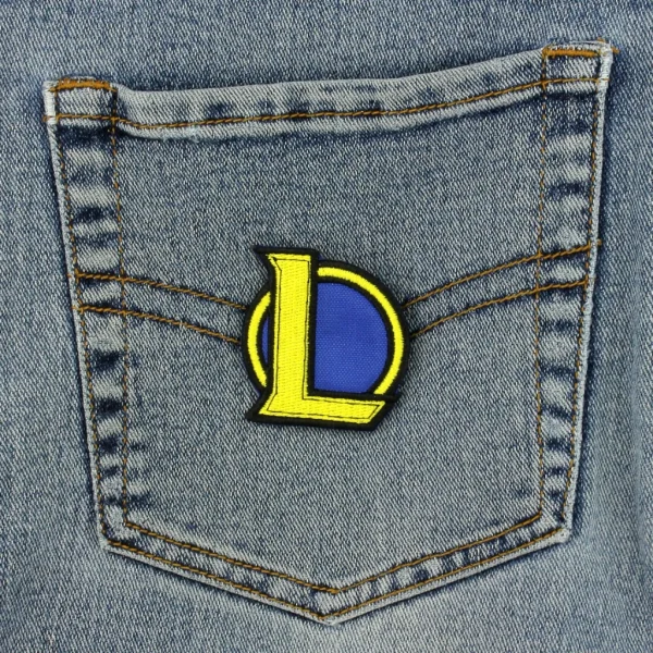 small LoL Icon Embroidered Patch League of Legends on black jeans