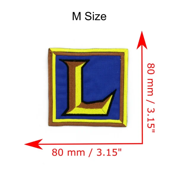 medium LoL Old Icon Embroidered Patch League of Legends over white background measurements