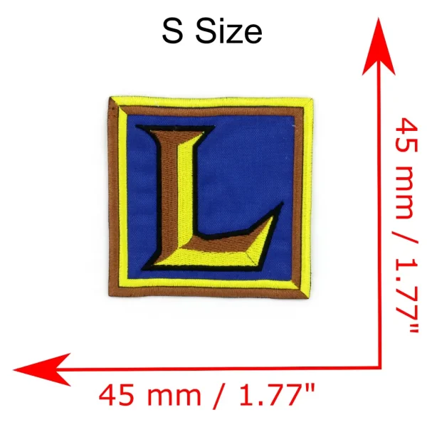 small LoL Old Icon Embroidered Patch League of Legends over white background measurements