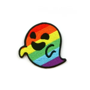 Rainbow ghost Gaysper Embroidered Patch over white background