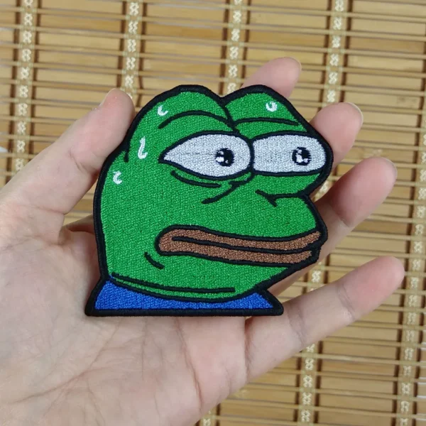 medium pepe the frog stressed MonkaS Emote Embroidered Patch on holding hand