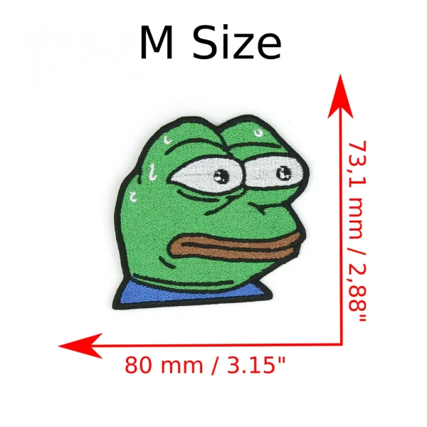 medium pepe the frog stressed MonkaS Emote Embroidered Patch measurements