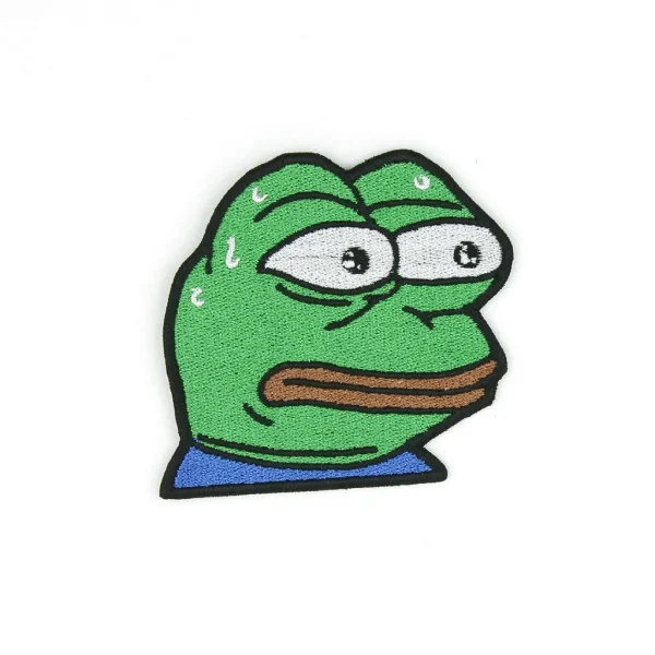 medium pepe the frog stressed MonkaS Emote Embroidered Patch over white background