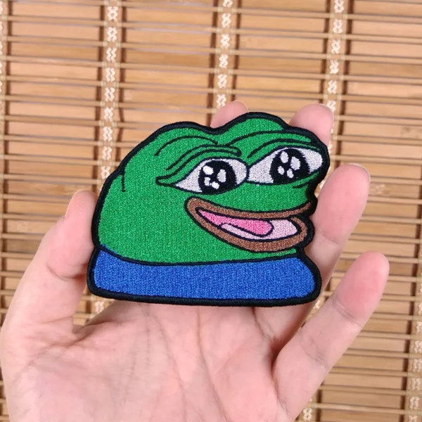 medium Cute pepe the frog Peepo Emote Embroidered Patch on holding hand