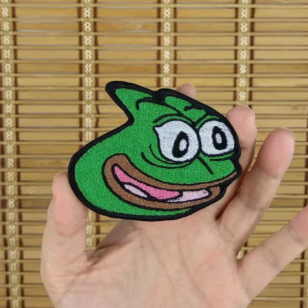 medium medium Pepe the Frog Pepega Emote Embroidered Patch on holding hand