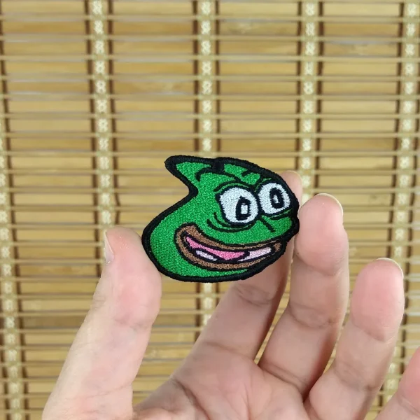 small medium Pepe the Frog Pepega Emote Embroidered Patch on holding hand