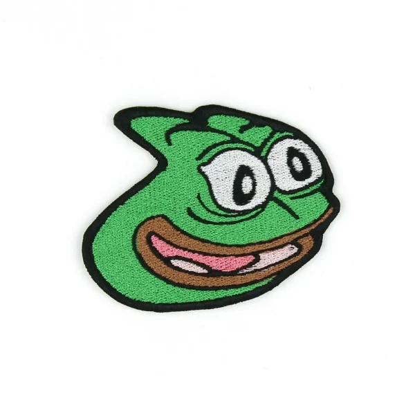 medium Pepe the Frog Pepega Emote Embroidered Patch over white background