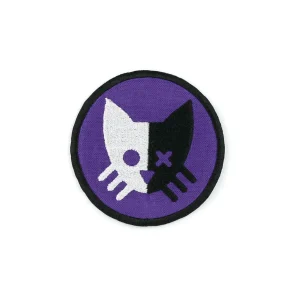 Purple Schrödinger Cat Embroidered Patch over white background